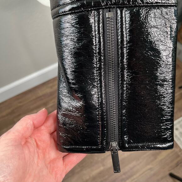 Revolve Unreal Fur Wet Look Aviator Biker Jacket Faux Leather/Fur Black L NWT - Picture 14 of 16